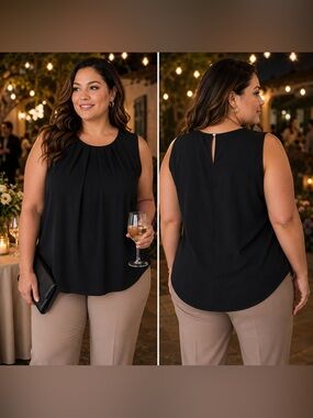 🆕 Black Sleeveless Pleated Blouse Keyhole Back Plus Size 1X 2X 3X 🖤